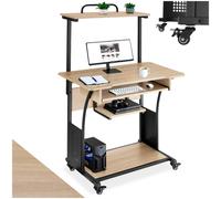 Scrivania tavolo computer ufficio PC legno e metallo rotelle stile industriale