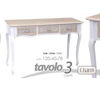 SCRIVANIA TAVOLO CONSOLLE SCRITTOIO 3 CASSETTI SHABBY CHIC BIANCO 12040H78CM