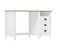 Scrivania - Tavolo da lavoro per computer, studio Hill, con 3 cassetti, 120 x 50 x 74 cm, in pino solido, bianco 02_0023858