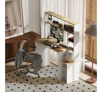 Scrivania Tavolo per Computer, Scrivania da Ufficio con Libreria, 113x45 cm Scrivania per PC con 5 Ripiani, Postazione di Lavoro con Supporto per Monitor per Studio e Camera da Letto, Rovere Descrizio