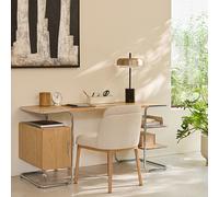 Scrivania tubolare in impiallacciatura di rovere, lunghezza 155 cm, Emlyn Beige TU