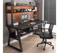 Scrivania Ufficio con Libreria Combinata, Ampia Scrivania Gaming con Spazio di Archiviazione, per Camera da Letto, Postazione di Lavoro per Monitor in Soggiorno