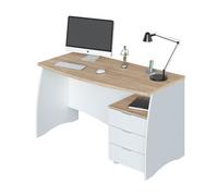 Scrivania Ufficio Moderna Porta PC In Legno Con Cassettiera Bianca E Rovere