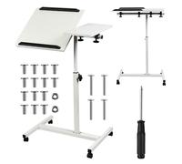 Maclean Scrivania portatile per computer portatile, regolabile in altezza da 59 a 89 cm, doppio piano inclinabile fino a 90°, ruote con freni, portata fino a 30 kg, scrivania ergonomica per computer