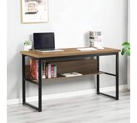 Dmora Villava, Scrittoio lineare, Scrivania Ufficio Multiuso, Tavolo da Lavoro salvaspazio, 55x139h74 cm, Nero e Rovere, Metallo