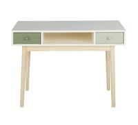 Scrivania vintage bianca con 2 cassetti verde