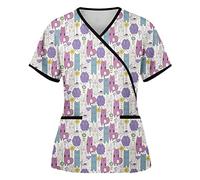 Scrub da Infermiera, Divisa Infermiere Donna Uniforms Estate Donna Uniformi Slim-Fit Divisa da Lavoro Uniforms Floreale Stampa Uniforms a Manica Corta Scollo V con Tasca Donna Ideale per Infermieri
