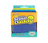 Scrub Daddy, 2 spugnette per acciaio Scour Daddy Steel, per pulire e lucidare l’acciaio inox, per piatti, pentole, padelle e griglie, per cucina e bagno, morbide in acqua calda, rigide in acqua fredda