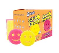 Scrub Daddy, 4 spugne Scrub Daddy e 4 spugne da cucina Scrub Mommy, antigraffio per piatti e pulizia multiuso, senza BPA e realizzate con schiuma polimerica, resistenti alle macchie e agli odori