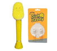 Scrub Daddy Dish Daddy Spazzola per piatti e testa di collegamento, Spugna per piatti con serbatoio per detersivo liquido, Spugna con manico, raschietto integrato e supporto - Giallo