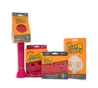 Scrub Daddy Dish Daddy, Testine di ricambio, spugna Scrub Mommy e testina di collegamento, spazzola per piatti che eroga sapone, spugna antigraffio a doppia faccia, raschietto incorporato - Rosa