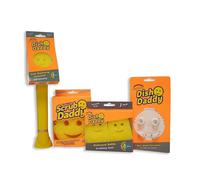 Scrub Daddy Dish Daddy, Testine di ricarica, spugna e testina di collegamento, spazzola per piatti che eroga sapone, spugna per lavare con impugnatura liquida, raschietto incorporato - Giallo