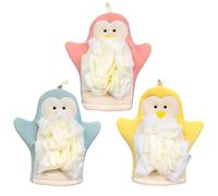 Scrub Mitt, Double-Sided Body Wash Gloves, Soft Shower Puff, Bathing Accessories, Rich Foaming, Gentle and Sturdy, 8.66x4.72x1.57 in, Ideal for Men, Women, Kids, Yellow/Blue/Pink