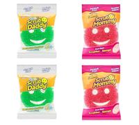 Scrub Mommy & Scrub Daddy Essentials Bundle - Washing Up Sponges Multipack, Dish Sponge for Cleaning Kitchen & Bathroom, Scratch-Free Cleaning Sponge, Odour Resistant, Dishwasher Safe - Pack of 4