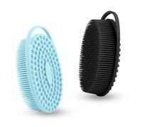 Scrubber corpo in silicone, esfoliante in silicone, luffa in silicone 2 in 1, spazzola per bagno e shampoo, pulizia della doccia esfoliante per pelli sensibili, schiuma bene, 2 pezzi, nero e blu