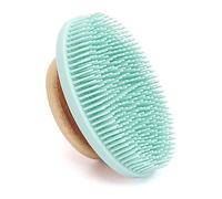 Scrubber esfoliante per il corpo in silicone con manico in bambù, morbida spazzola da doccia schiuma bene, lunga durata e facile da pulire per qualsiasi tipo di pelle, verde