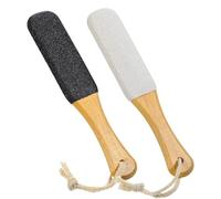 Scrubber per piedi per pelle dura, 2 pezzi, pietra pomica double-face per piedi con manico ergonomico in legno per la rimozione della pelle morta secca, efficace per calli e talloni screpolati