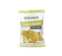 Scrubbys Grandi patatine vegetali, snack vegani e senza glutine, patatine di lenticchie al peperoncino e limone, 10 x 100 g