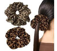 Scrunchies - 2 elastici per capelli da donna, con Leo Scrunchie, motivo leopardato, grande oro spesso, vintage, marrone, leopardo