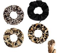 Scrunchies - 4 elastici per capelli con chiusura lampo, motivo leopardato, per nascondersi, gadget da viaggio, oggetti segreti di valore, elastici per capelli in velluto leopardato, accessori per