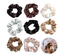 Scrunchies - 8 elastici per capelli, in raso, per capelli, riutilizzabili, per donne e ragazze (8 colori)