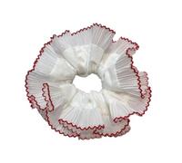 Scrunchies, fascia elastica per capelli, WHITE AND RED LACE | Elastico per capelli con rifiniture in pizzo, elastico elasticizzato, fascia per capelli a doppio strato per donne
