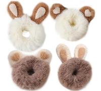 Scrunchies for Girls, 4PCS Elastic Fluffy Scrunchies Rabbit/Bear Ear Cute Plush Fluffy Hair Ties Portable Thick Hair Bobbles Cute