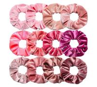 Scrunchies per Capelli 12 elastici for capelli in velluto, bianchi, neri, blu, verdi, viola, rossi e rosa, for donne ragazze(Mix Pink)