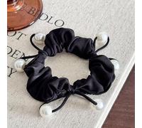 Scrunchies - Set di 2 elastici per capelli da donna, in tessuto di alta qualità, spessi, con nodo a fiocco, perle, elastici spessi, tenuta forte, delicati sui capelli