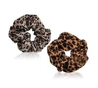 Scrunchies - Set di 2 elastici per capelli, motivo leopardato, con stampa leopardata extra grande, scrunchie scuro e luminoso, senza rottura dei capelli per ragazze
