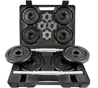 ScSPORTS® - Set di manubri Corti con Valigetta, 20 kg, 2 manubri da 30 mm e 8 Dischi (4 da 2,5 kg e 4 da 1,25 kg), manubri in Acciaio e Pesi in ghisa