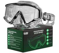 Scuba Prime Pano 3 - Maschera per immersioni subacquee, in vetro temperato, con tre finestre, senza perdite, in silicone, per snorkeling e uso subacqueo, colore: nero
