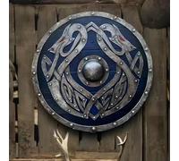 Scudo da Guerriero Larp Viking - Scudo Rotondo Medievale con Design di Uccello in Legno e Acciaio, Replica Nautica di Armatura per Halloween, Decorazione Templare e Norrena #F