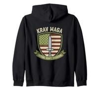 Scudo Krav Maga Bandiera USA Difendere Adattare Superare Felpa con Cappuccio