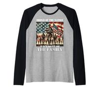 Scudo La Nazione Spina Dorsale Della Famiglia Militare Padre Papà Maglia con Maniche Raglan