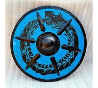 Scudo Medievale Del Cavaliere 24" Drago Vichingo Scudo Blu In Legno Per LARP