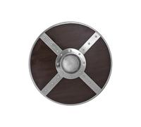 Scudo rotondo in legno con borchie in acciaio inox con motivo, scudo vichingo Medioevo
