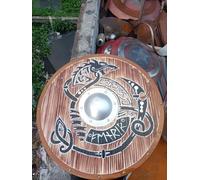 Scudo vichingo medievale autentico indossato da battaglia The Last Kingdom Cosplay Battle Ready Shield completamente funzionale per la battaglia per soldato/guerriero (61 cm) (scudo drago norreno)