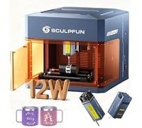 SCULPFUN iCube - Macchina per incisione laser a doppio diodo da 12 W + laser a infrarossi da 1,2 W, macchina per incisione laser con rullo laser RAmini, area di lavoro 150 x 135 mm con filtro fumo