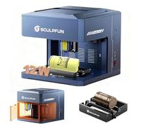 SCULPFUN iCube Ultra 12W Macchina per incisione laser portatile da tavolo con mini rullo laser rotante RA, area di lavoro completamente chiusa da 150 x 150 mm con filtro antifumo