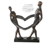 Sculpture, Heart, Couple motif, Synthetic resin, gray, bronze colored, PU 1, L. 13 cm, W. 26 cm, H. 31 cm