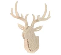 Scultura 3D in legno, a forma di testa di cervo, decorazione da parete munita di gancio, fantastica per abbellire ambienti o per appendere collane, cappelli e chiavi beige