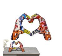Scultura a cuore a mano - Decorazione graffiti da tavolo con dito d'amore, sculture a mano a cuore in pittura colorata | Decorazione dorata per la vita, figure d'arte pop con gesto d'amore