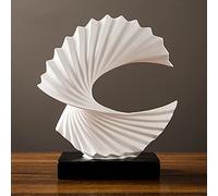 Scultura Astratta Moderna con Base Nera, Onda oceanica, Decorazione da Tavolo, Decorazioni Eleganti per Soggiorno, Camera da Letto, scrivania da Ufficio, armadi, Bianco, Altezza 28 cm