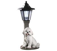 Scultura Cane Bichon da Giardino Multicolore con Lampione Solare LED 13½"