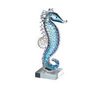 Scultura Cavalluccio Marino Blu Lucido Vetro 8 X 8 X 24cm