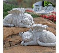 Scultura commemorativa in pietra con angelo cane e angelo gatto, statuetta in posa addormentata, per commemorare e ricordare gli animali domestici scomparsi, per esprimere condoglianze, regalo commemo