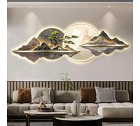 Scultura da parete 3D con luce a LED, decorazione orientale moderna in legno di pino per appendere alla parete la casa, 150 x 50 cm