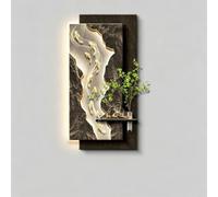 Scultura da Parete 3D LED in Grès, Decorazione con Design Nove Pesci | Stile artistico, luce calda, alimentazione a spina con pianta artificiale per Soggiorno e Corridoio(E,78.7*39.4IN)