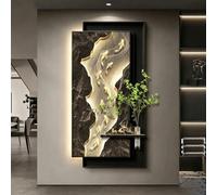 Scultura da Parete 3D LED in Grès, Decorazione con Design Nove Pesci | Stile artistico, luce calda, alimentazione a spina con pianta artificiale per Soggiorno e Corridoio(B,39.4*19.7IN)